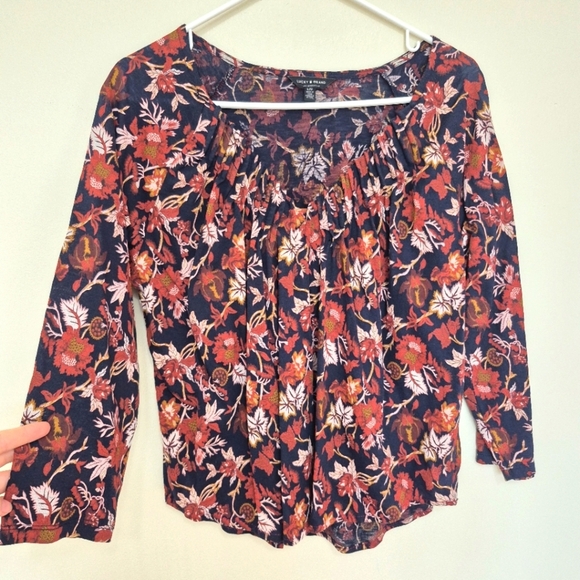 Lucky Brand Floral Navy & Red Boho Blouse – Size Large - Picture 1 of 5